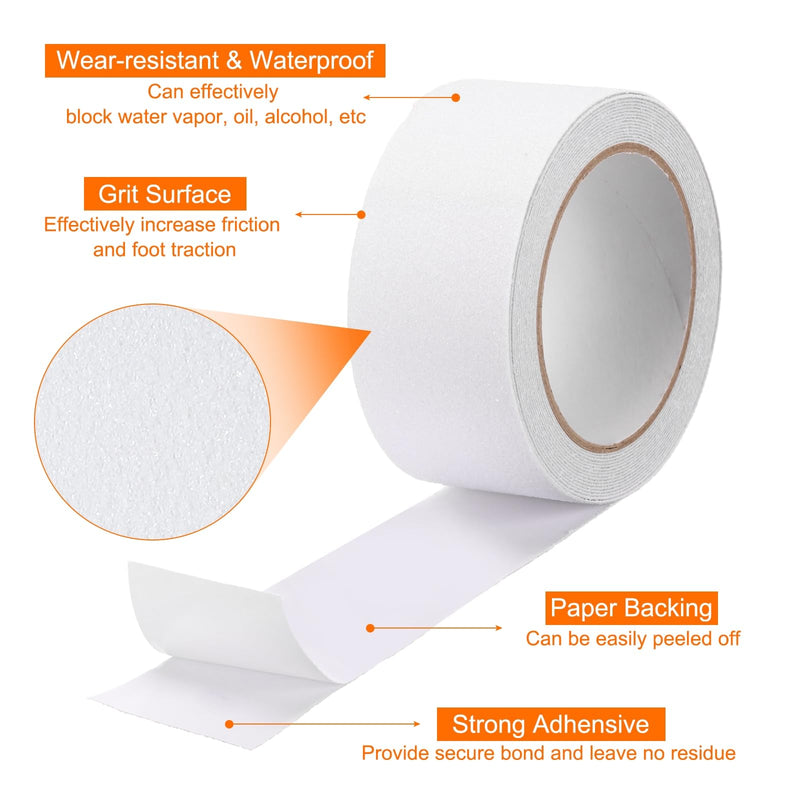 HARFINGTON Anti Slip Traction Tape 2" x 16.4ft Waterproof Non-Slip Grip Tape High Friction Weather Resistant Non Skid Stair Treads Tape for Indoor Outdoor Stair Steps, White 2" x 16.29ft