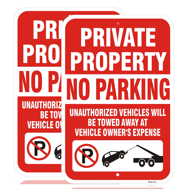 2 Pack Private Property No Parking Signs,18x12 Inch Unauthorized Vehicles Towed at Owner's Expense Sign, Reflective Rust-Free Aluminum, UV Protected, Weatherproof for Residential & Commercial Areas