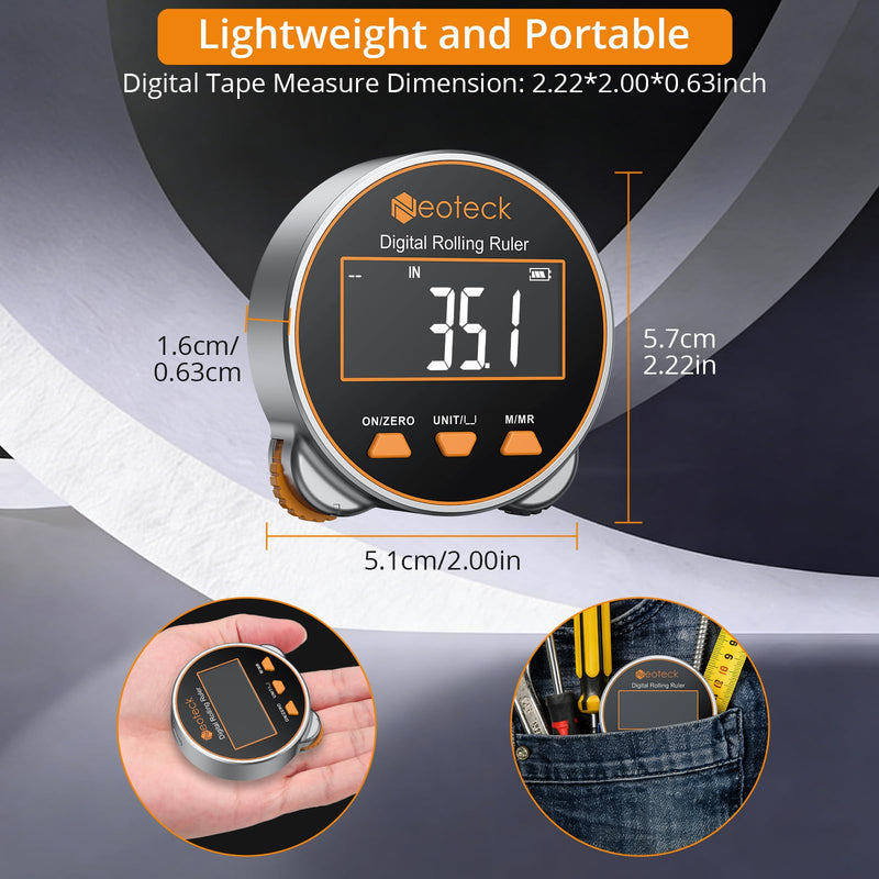Neoteck Digital Tape Measure 656Ft, Rechargeable Electronic Rolling Ruler with LCD Display,Measures Curve,Diameter&Flat Surface,Portable Rolling Wheel Tape Measurefor DIY,Woodworking,Home Renovation