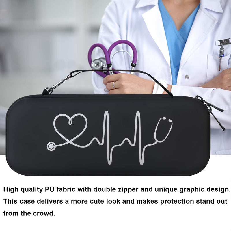 [Australia - AusPower] - BOVKE Stethoscope Case fits 3M Littmann Classic III, Lightweight II S.E, MDF Acoustica Deluxe Dual Head, Cardiology IV, Stethoscope Holder with Pocket for Nurse Accessories for Work, Black+Black W_Black+Black 