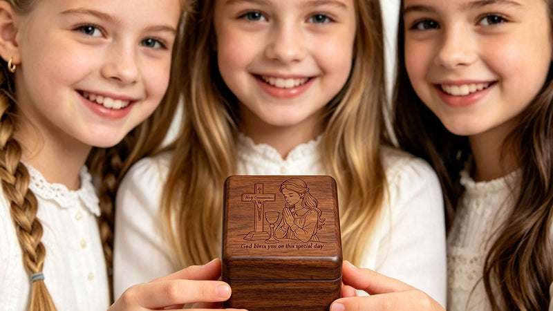 Walnut Wood Wind Up Music Box The Lord’s Prayer for Girls Holy Communion