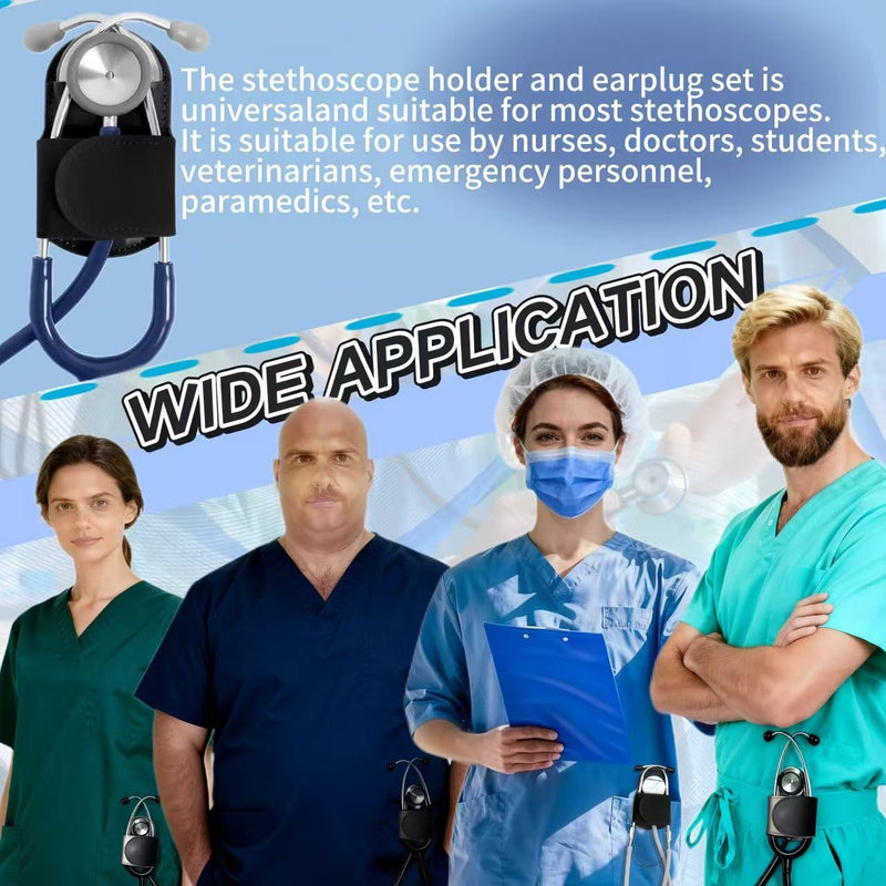 [Australia - AusPower] - Magnetic Stethoscope Holder Clips, Secure Hands-Free PU Leather Holster for Scrubs, Belts & Lab Coats - Portable Stethoscope Accessories for Nurses, Doctors, EMTs, Medical Students(Black) Black 