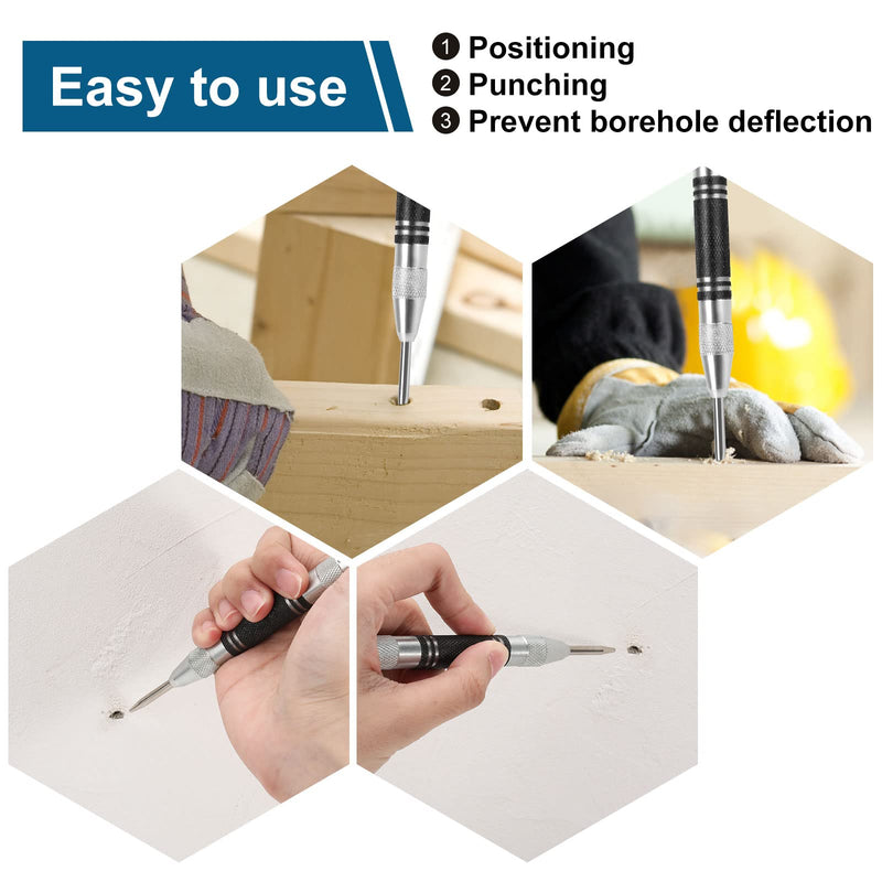 [Australia - AusPower] - 2Pcs Heavy Duty Automatic Center Punch, 5'' Premium Steel Spring Loaded Center Hole Punch, Adjustable Spring Impact Center Marker Scriber Tool for Metel, Plastics, Wood, Glass by karmiero 