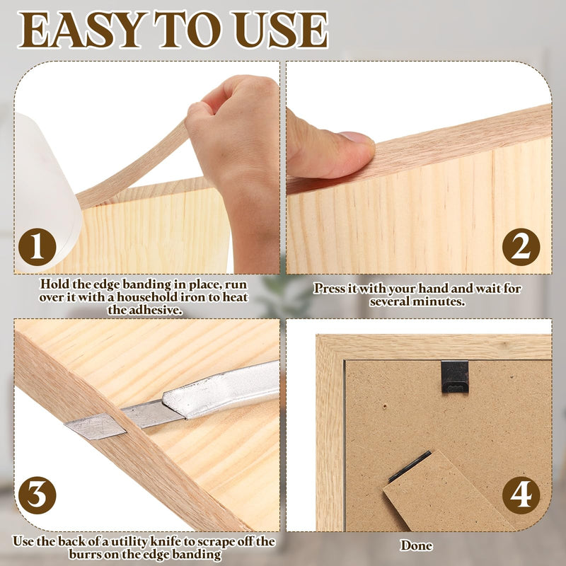 uxcell 1/2 Inch x 26ft Wood Veneer Edge Banding, Pre-Glued Flexible Red Oak Edging Strips, Iron on with Hot Melt Adhesive Wood Tape for Cabinet Repair and Furniture Restoration
