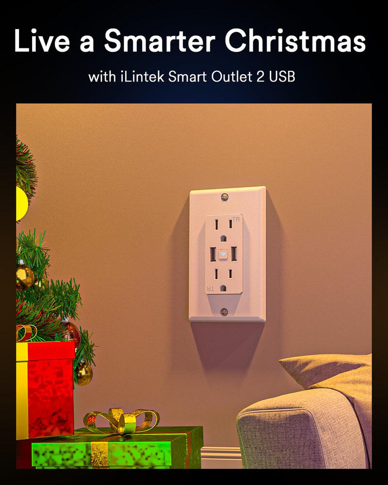 Smart in Wall Outlet, Standard Electrical Outlets with 2 USB Ports & 2 Plugs, Work with Alexa Google Home 15 Amp Outlet ETL FCC for Home Office Style B 1 Pack