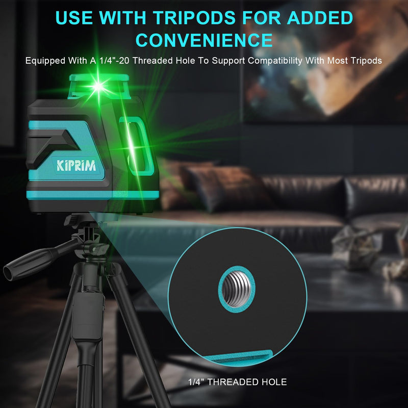 [Australia - AusPower] - Kiprim Green Laser Level LV8D with Enhanced Visibility,5 Laser Lines,Adjustable Brightness,Manual/Self Leveling/Pulse Mode,Batteries and Carrying Pouch Included 5 Laser Beams 