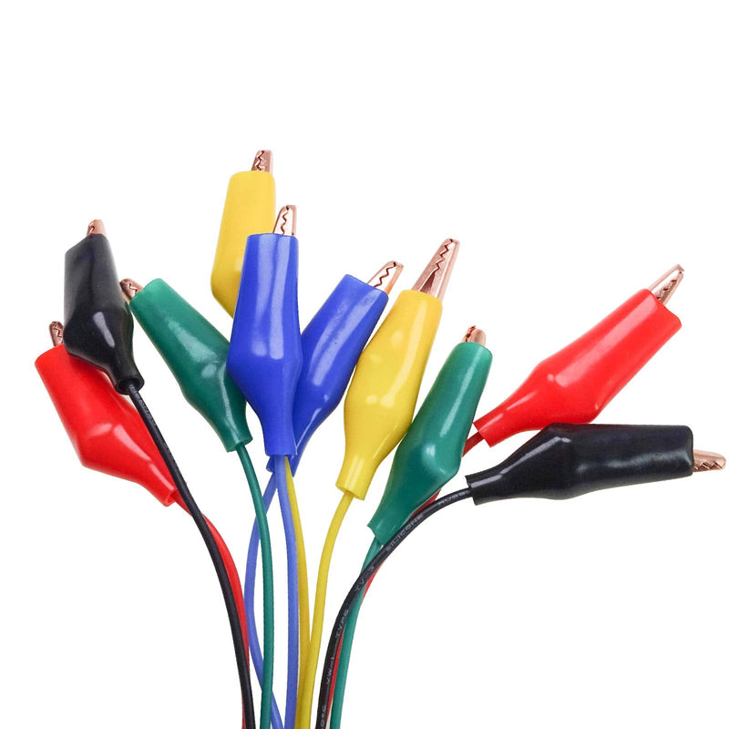 [Australia - AusPower] - Cleqee Pack of 10 Alligator Clips on Breadboard Male Jumper Wires, Soft Flexible Silicone Test Leads for Electrical Testing 