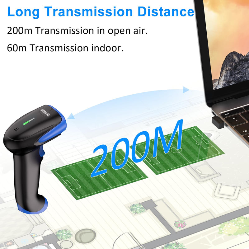 Symcode Wireless Bluetooth Barcode Scanner,3-in-1 Bluetooth & USB Wired & 2.4G Wireless Barcode Reader Scanner 2D 1D QR Code Automatic Fast Precise Bar Code Scanner for Phone Laptop Tablet Blue