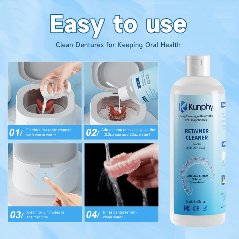 [Australia - AusPower] - Ultrasonic Retainer Cleaner Solution for Sonic Denture Cleaner-Professional Cleaning of Retainers, Invisible Aligners, Mouth Guards, Night Guards, Remove Odors, Discoloration & Stains 8.5oz 250ml 