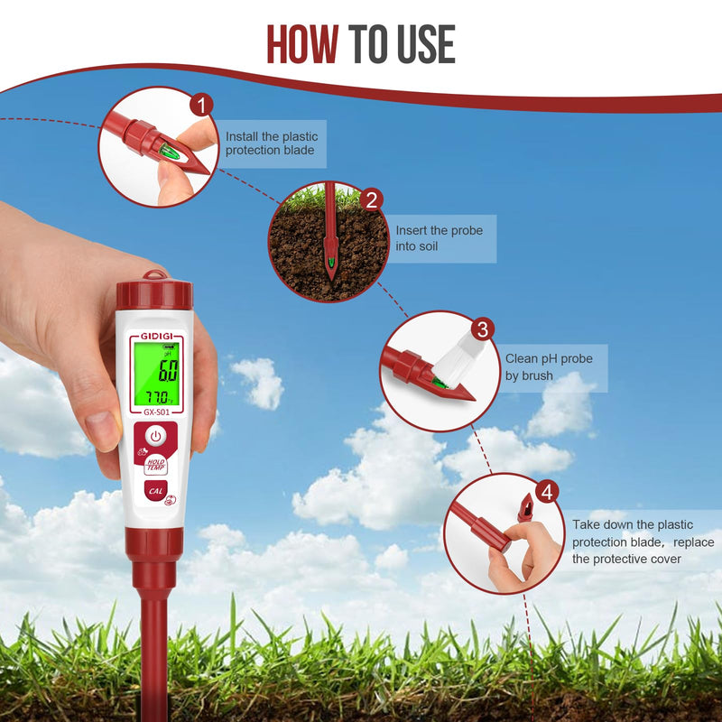 [Australia - AusPower] - Digital pH Meter High Accuracy UL-Certified Water Tester with 6 Packs Calibration Powders Color LCD Backlit Display with pH Test Strip for Pools Hydroponics Aquariums Hot Tubs Drinking Water Red 