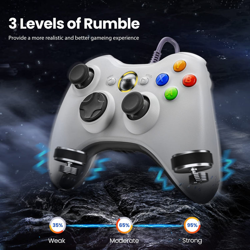 [Australia - AusPower] - VOYEE PC Controller, Wired Controller Compatible with Microsoft Xbox 360 & Slim/PC Windows 10/8/7, with Upgraded Joystick, Double Shock | Enhanced (White) White 