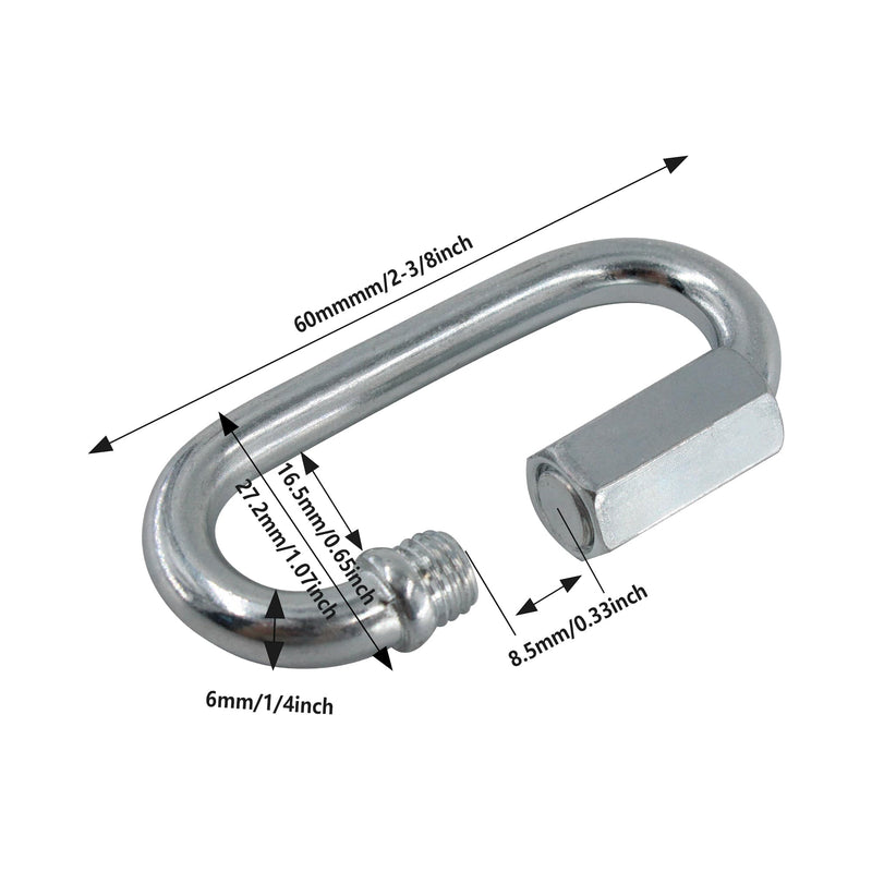[Australia - AusPower] - 6PCS M6 Carbon Steel Chain Quick Links, M6 Quick Locking Carabiner, 1/4Inch D Shape Locking Quick Chain, 880 LBS Weight Capacity 1/4Inch-6pcs 