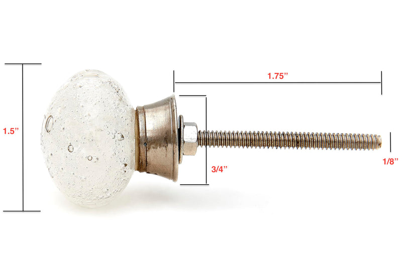 Shabby Restore Clear Bubbles Glass Dresser Drawer, Kitchen Cabinet or Door Knobs, Pulls Nickel Hardware - Pack of 12