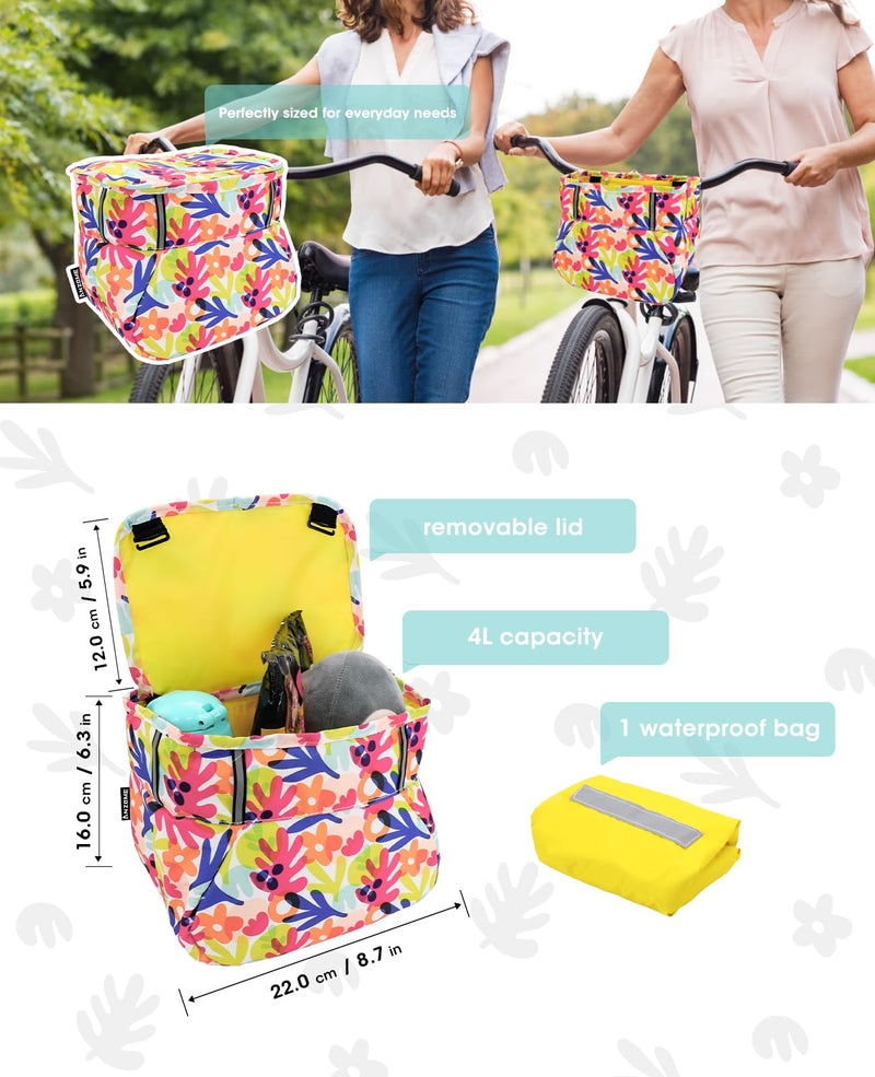 [Australia - AusPower] - ANZOME Kids Bike Basket, Colorful Blocks Large Bicycle Basket, Bicycle Handlebar Bag, Waterproof Fabric Colorful Bike Basket for Women, Men, Kids Colorful Flower 