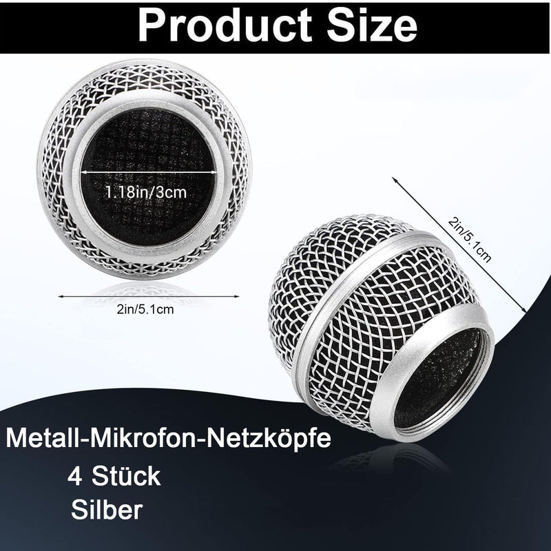 4 Pieces Metal Microphone Mesh Heads, Microphone Metal Head with Sponge, Compatible with SM58 Microphone, Replacement Microphone Grid, Wired and Wireless Microphones Replacement Microphone Grill Head