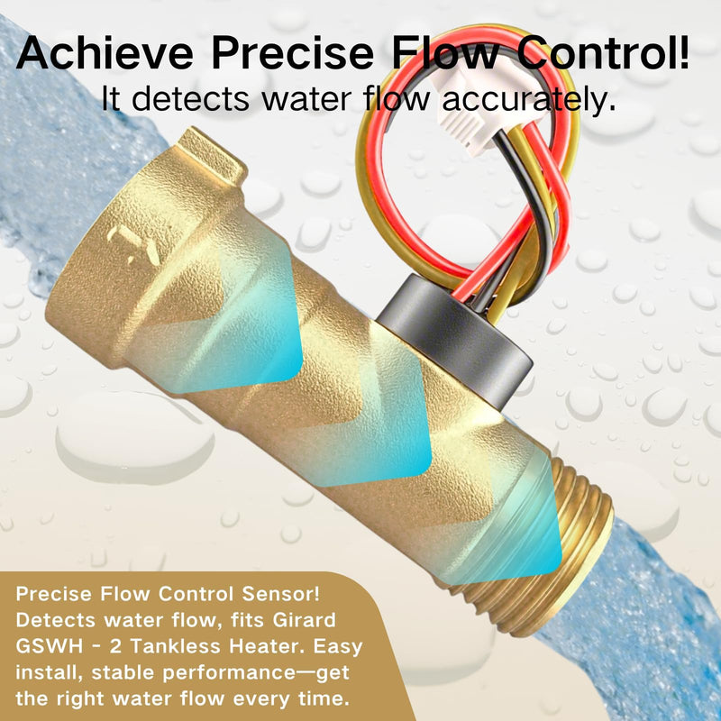 [Australia - AusPower] - Water Flow Sensor Replacement for RV Tankless Water Heater, Compatible with Girard GSWH-2, Replace Part Number 2022107584, 2GWH-24, Brass 