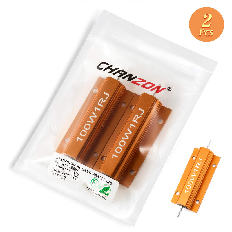 [Australia - AusPower] - Chanzon 2pcs Wirewound Aluminum Shell Resistor 1 Ω ohm 100W ±5% Tolerance 1R Rohs Certified F) 1Ω ohm 