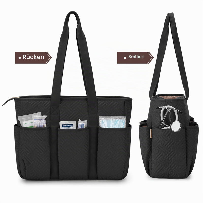 Fasrom Nurse Medical Bag Black | With padded 15.6 inch laptop compartment, 8 outer pockets, 3 pen loops and reinforced straps for first aid and students