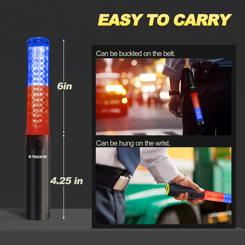 [Australia - AusPower] - Rechargeable Traffic Wand, 10 Inch Traffic Control Baton with Magnet, Safety Light Wand with White LED on Top, Air Marshaling Wand with 4 Flashing Modes Red+Blue 1 PACK 