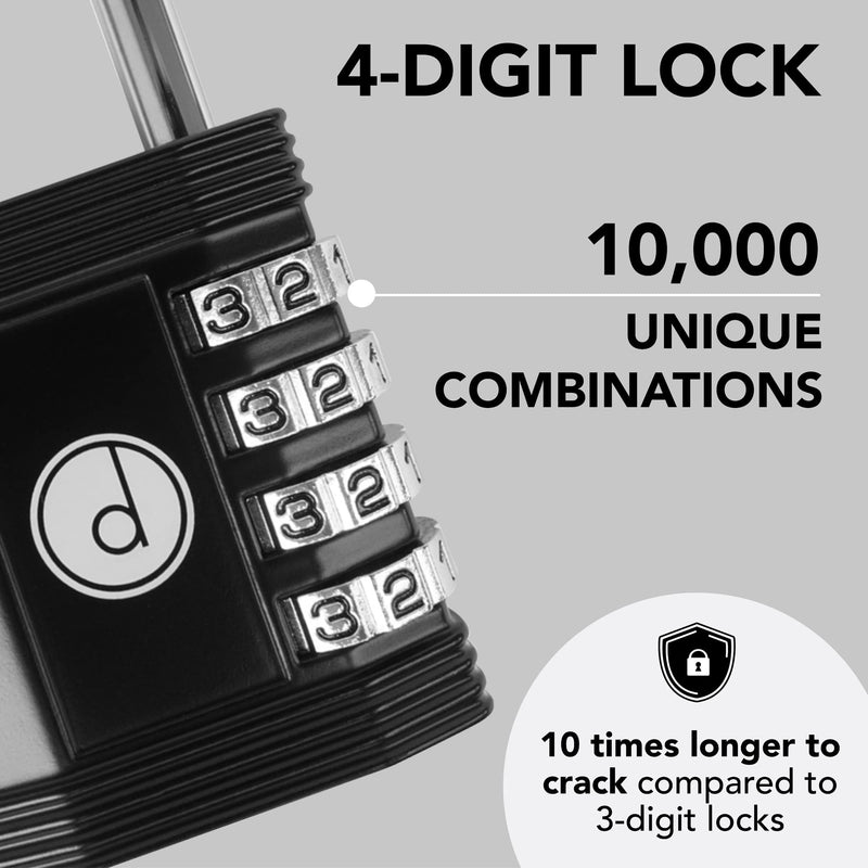 [Australia - AusPower] - Padlock 4 Digit Combination Lock - for Gym School Locker, Outdoor Gate, Shed, Fence, and Storage, Combo Luggage Lock - Locker Lock- Weatherproof Metal - Keyless, Easy to Set, Resettable - Black 1 
