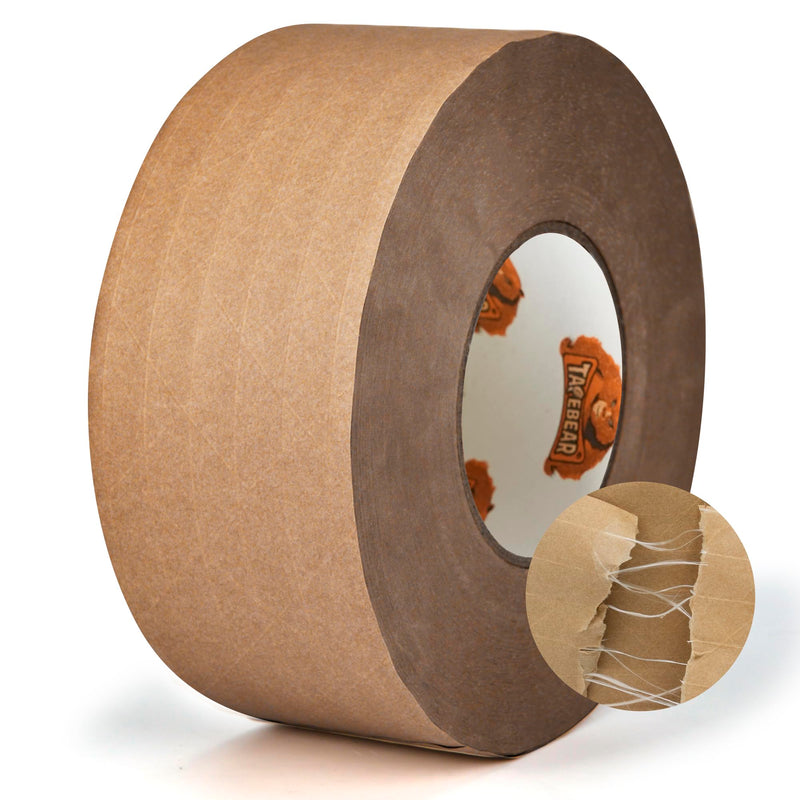 TAPEBEAR Water Activated Tape, Fiber Reinforced Gummed Tape 2inch x 165ft, Eco-Friendly Kraft Paper Tape Biodegradable Brown Packing Tape for Security Sealing, Heavy Duty Packaging and Shipping 1