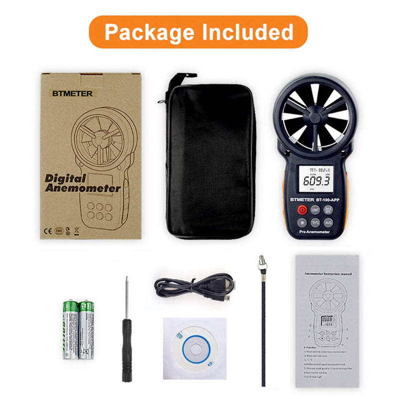 BTMETER BT-866A Pro Handheld HVAC Anemometer for CFM Air Flow, Wind Speed Meter Gauge Measures Wind Velocity Temp%RH Dew Point with USB Sync to PC BT-100WM Anemometer