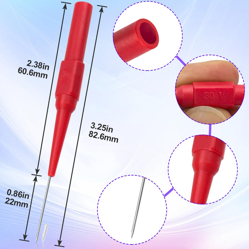 [Australia - AusPower] - OIIKI 2Pcs 0.7mm Test Probe Pins, Non-Destructive Insulation Wire Piercing Needle, Stainless Steel Back Probe Pins, Super Tip Multimeter Probes for Banana Socket Plug, Car Tester (Black&Red) 
