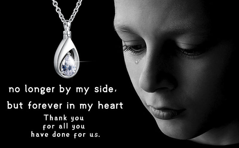 Sariel 925 Sterling Silver Teardrop Cremation Necklace for Ashes Clear