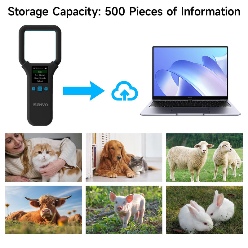 AR190E Bluethooth Pet Microchip Scanner, Wireless Handheld RFID Animal Reader, 134.2kHz Pet Chip Scanner with OLED Display Animal Tag Reader EMID FDX-B(ISO11784/11785)