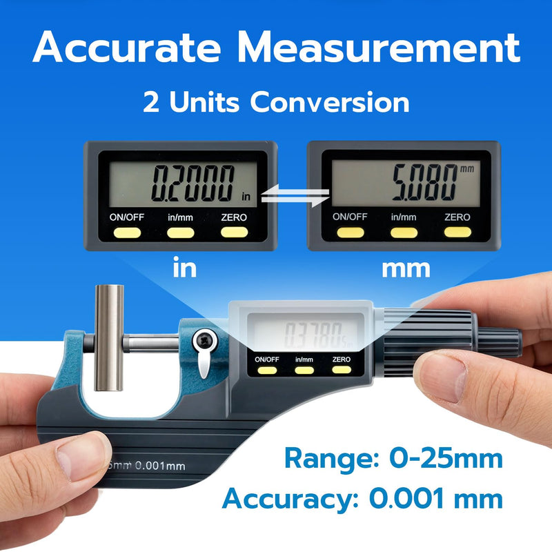 [Australia - AusPower] - Mcbazel Micrometer LCD Digital Outside Micrometer 0-25 mm, 0.001 mm Resolution 