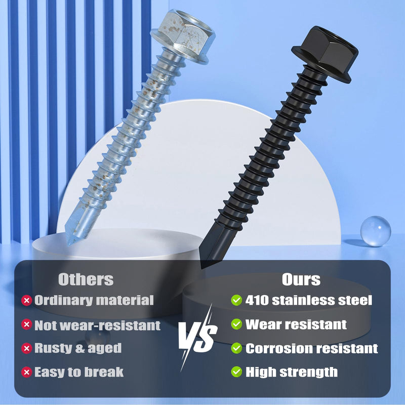 [Australia - AusPower] - 180Pcs #8 x 3/4" Self Drilling Screws for Metal,410 Stainless Steel Black Zinc Plated,Self Tapping Sheet Metal TEK Screws,Hex Washer Head #8 x 3/4 inch Black Hex Washer Head 