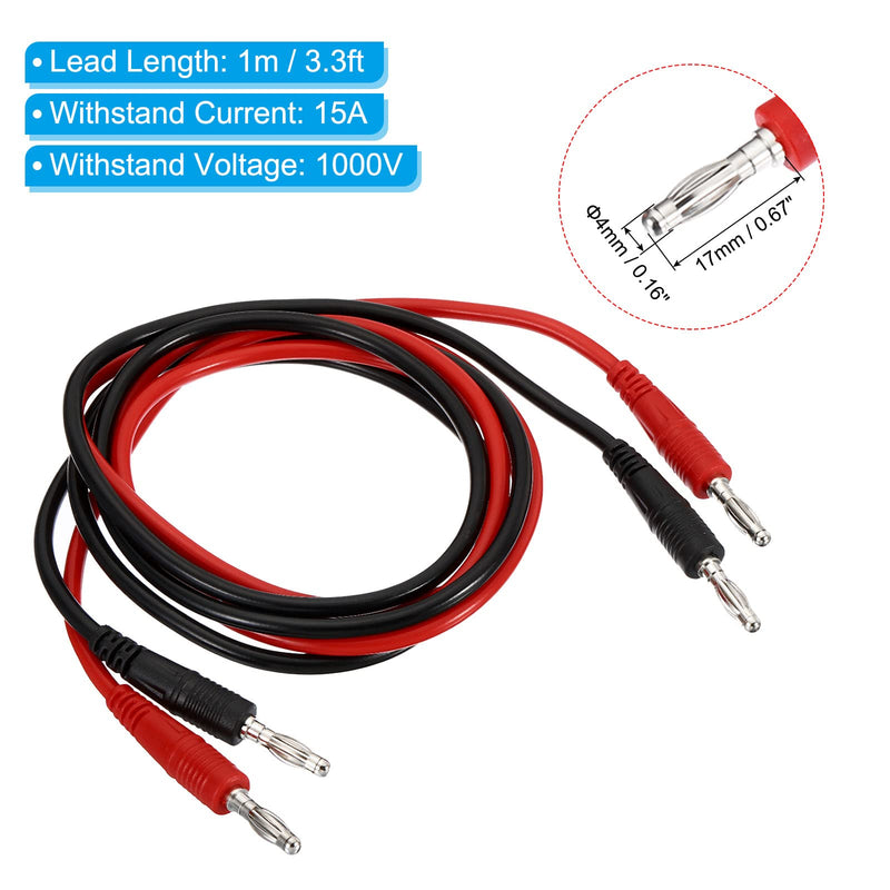 [Australia - AusPower] - PATIKIL 4mm Banana Plug to Banana Plug Test Leads Set, 1000V/15A Flexible Wire with Alligator Clip Fork for Multi-Meter, Electrical Test Jumper, Red Black 