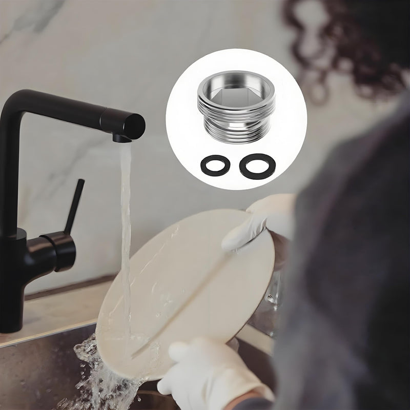 Tap Adapter, 2 Pieces M18-M22 Male Thread Double Thread Adapter Metal Tap Adapter with Rubber Gasket, for Kitchen Taps, Water Filters and Hoses, Water Saving Function M18-22