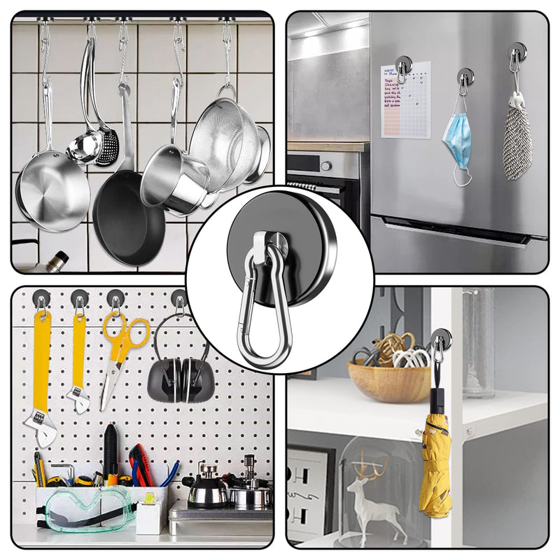 [Australia - AusPower] - FINDMAG Magnetic Hooks 170LBS Heavy Duty Magnet with Carabiner Hook, Strong Magnetic Hooks for Hanging for Home, Cruise Ship, Office Locker, Workplace, Refrigerator or Travel (2 Pack) Black 2 Pack 