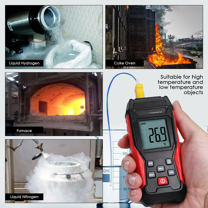 [Australia - AusPower] - Thermocouple Thermometer Digital K Type Thermometer, Thermocouple Tester(-328~2501℉) with 2 K-Type Thermocouples LCD Display Temperature Tester for K Type (Single Channel) 