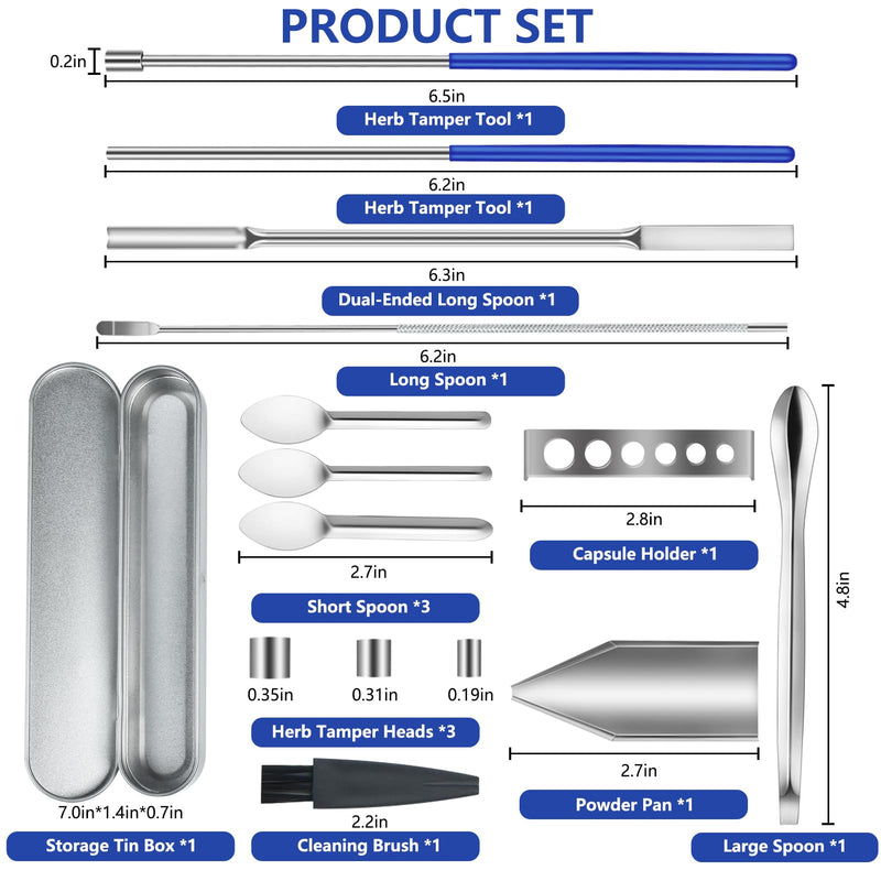 [Australia - AusPower] - Artcome 15 PCS Versatile Capsule Filling Tool Kit for Pill Filler - Lab Scoops, Powder Pan, Herb Tamper and Capsule Holder - Ideal Tools for Medication and Supplements - All Sizes 000 00 0 1 2 3 4 5 