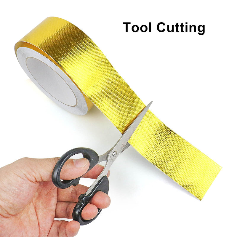 BOMEI PACK Adhesive Gold Aluminum Foil Heat Shield Tape Barrier 2inch x 66ft, Fiberglass Thermal Insulation Reflective Material High Temp Protection,1 Pack