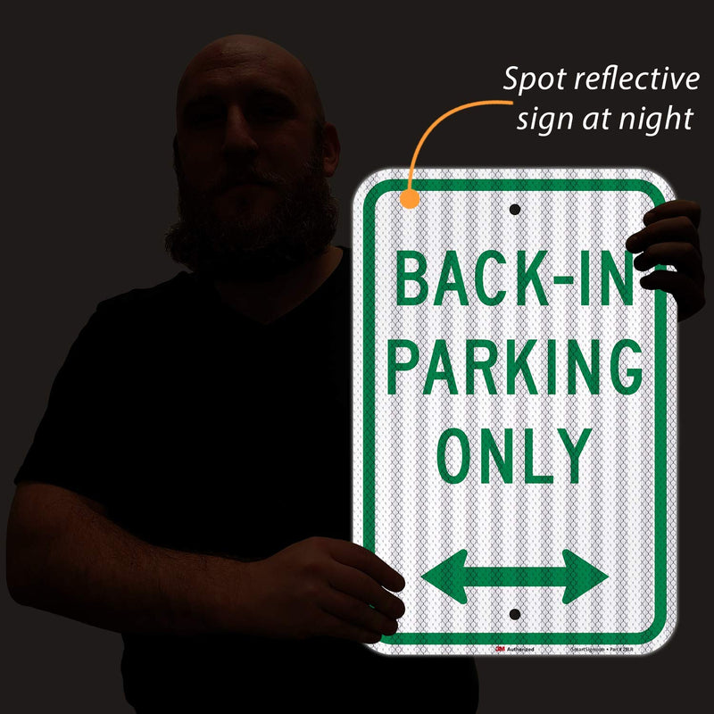 SmartSign - K-6986-HI-12x18 "Back-In Parking Only" Sign with Bidirectional Arrow | 12" x 18" High Intensity Grade Reflective Aluminum Green on White