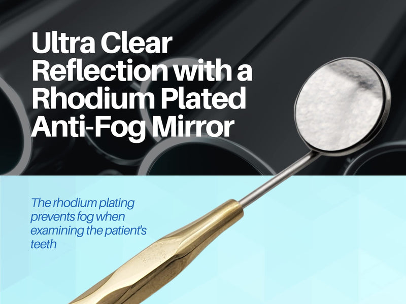 [Australia - AusPower] - Dental Mirror Stainless Steel with Gold Plated Handle, Set of 5 Dental Mirrors Front Surface Rhodium Plasma Coated European Style Threading by ARTMAN Brand 