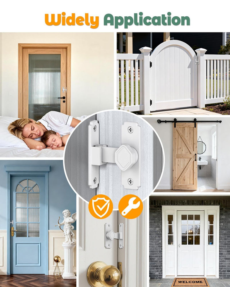 90 Degree Flip Barn Door Lock, Small Right Angle Lock Latch, Sliding Door Latches for Cabinets, Bathroom, Barn, Shed, Garden, Window - Safety & Privacy Hardware (White-4PCS) White-4PCS