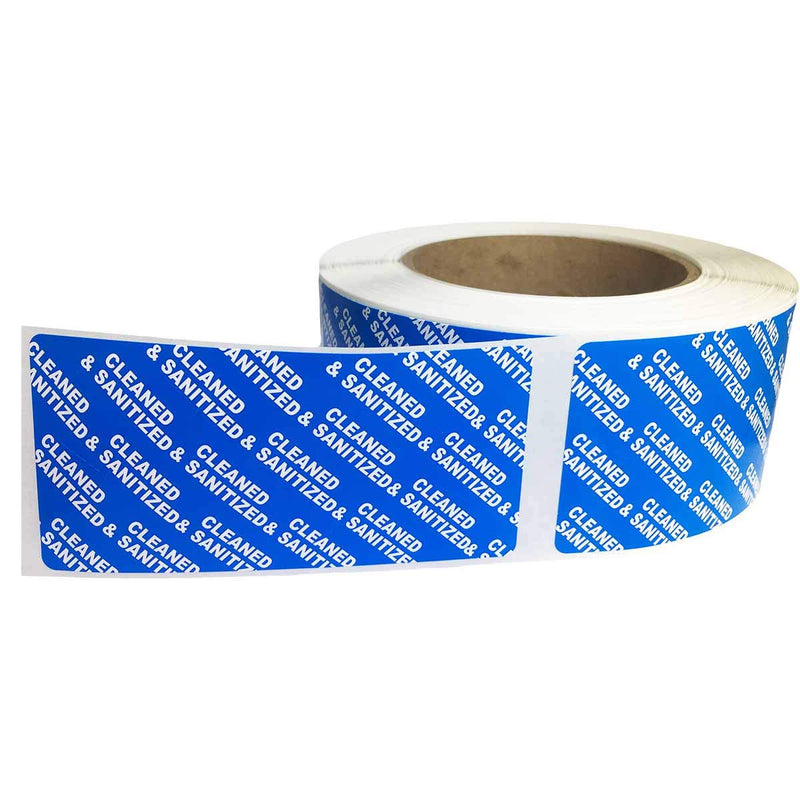 Blue Cleaned and Sanitized Tamper Evident Seals, 2 x 4 Inch, 500 Total Labels