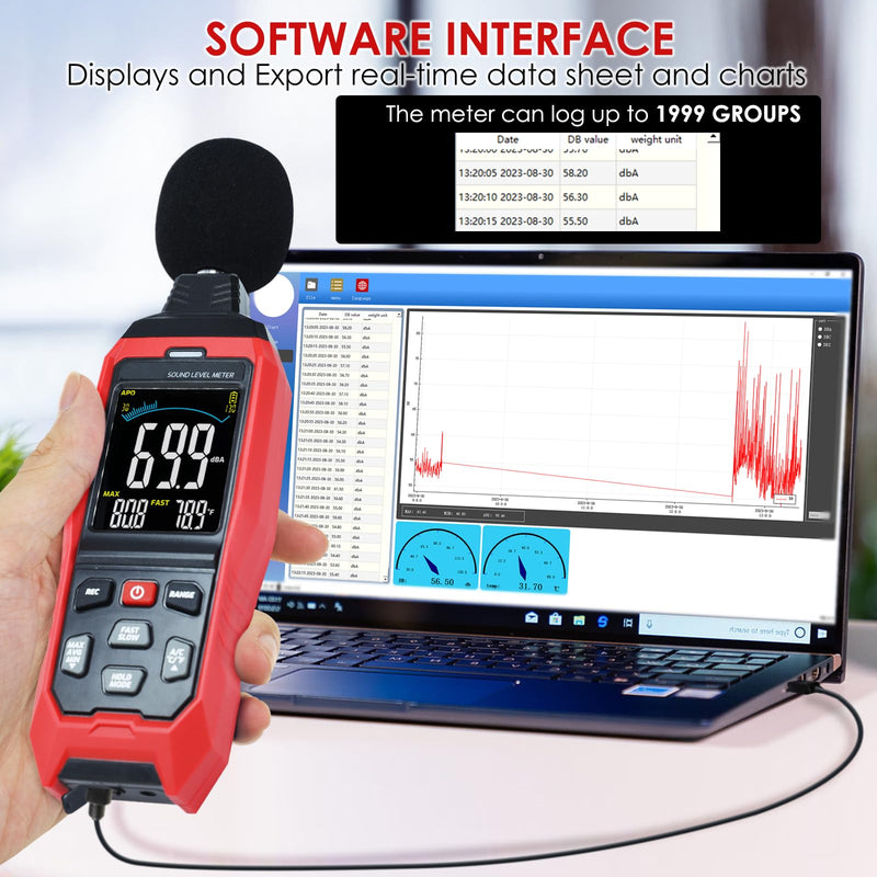 [Australia - AusPower] - Decibel Meter Sound Level Meter, High Accuracy db Meter Classroom Noise Meter with A/C/Z Weighted, spl Meter with Logging 30-130dB Audio Noise Measure Device with Data Hold Backlight 