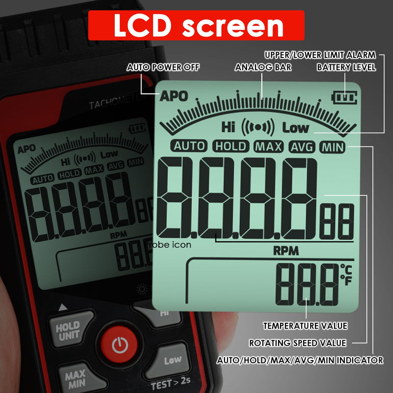 [Australia - AusPower] - Non-Contact Digital Tachometer RPM Meter Speed Gauge Laser Photo Tachometer with 2.5~99999 RPM Range, Backlit Display | Analog Bar Scale | Custom Alarms for HVAC Motor Engine Speed Tester 