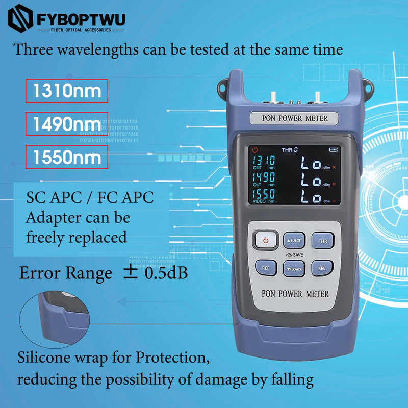 [Australia - AusPower] - Optical Fiber Cable UPC PON Power Meter Tester Tool ONT OLT Handheld PON Network Detection Online Fiber Tester with FC SC UPC Adapter SC-UPC 