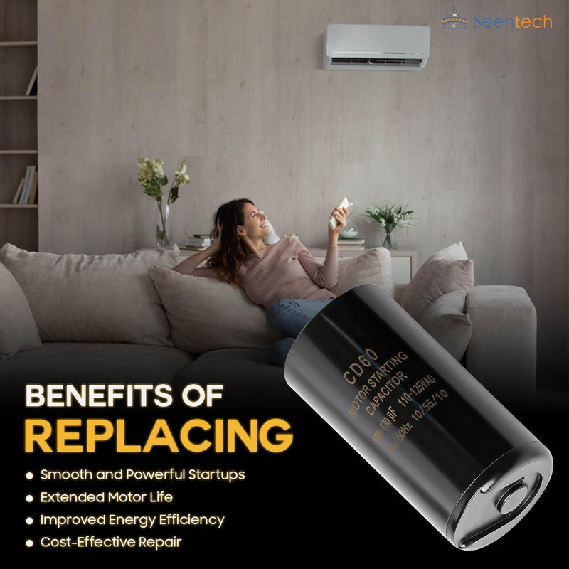 [Australia - AusPower] - Seentech 108-130 uf/MFD 110-125 VAC ±20% Round Motor Start Capacitor 50/60 Hz AC Electric Universal Fit for AC Motor Run or Fan Start and Cool or Heat Pump Air Conditioner 