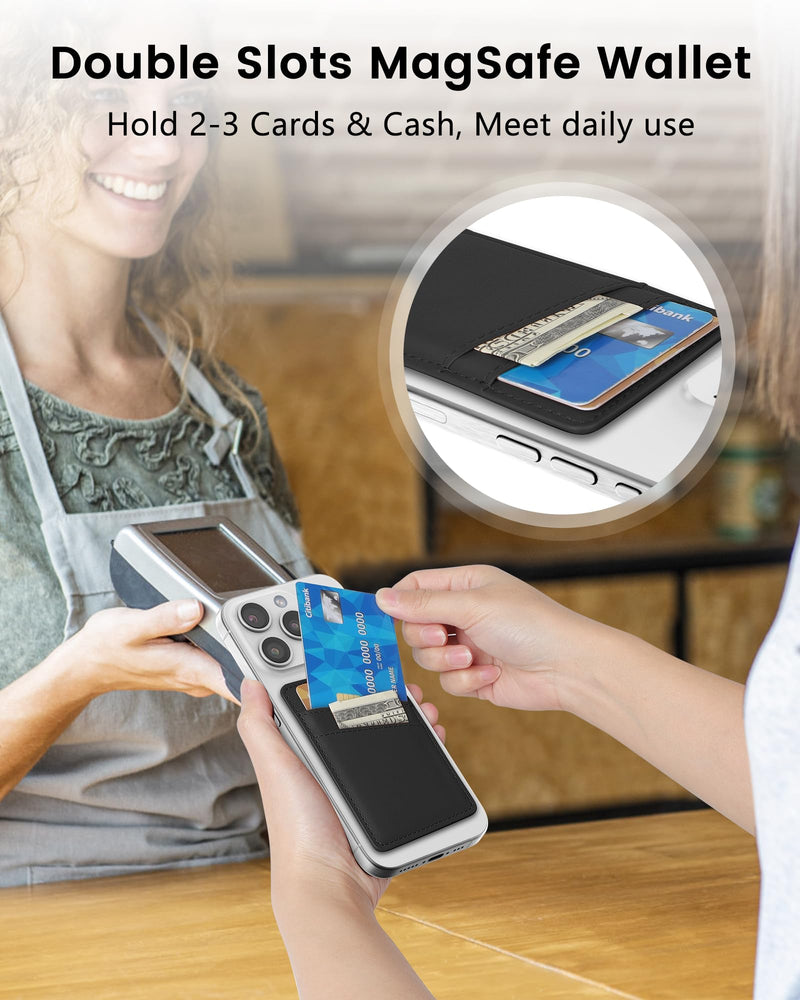 [Australia - AusPower] - Senose Magnetic Wallet Card Holder Compatible for Magsafe Wallet, Leather Mag-Safe Wallet Card Holder for Back of Phone Compatible for iPhone 15/14/13/12 Mini/Plus/Pro/Pro Max, Mag-Safe Case (Black) A-Black 