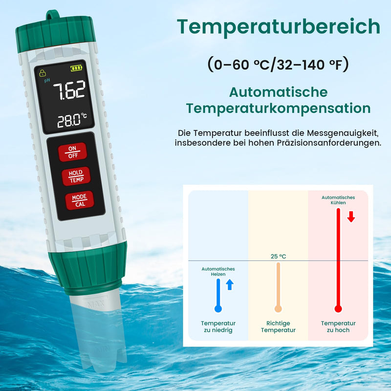 [Australia - AusPower] - PlayDen PH Meter Water, PH/TDS/EC/Salinity/Thermometer 5 in 1 pH Value Meter with LCD Display, Automatic Temperature Compensation pH Pool Tester, High Precision Drinking Water Tester 