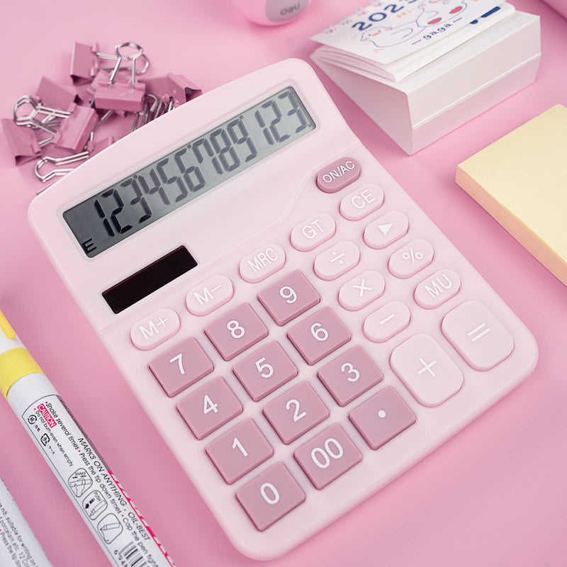 [Australia - AusPower] - Cute Pink Desktop Calculator with Big Buttons, Dual Power Source, Solar and Battery, Large Display Screen - Perfect for Office, Teachers, and Students (Pink) 