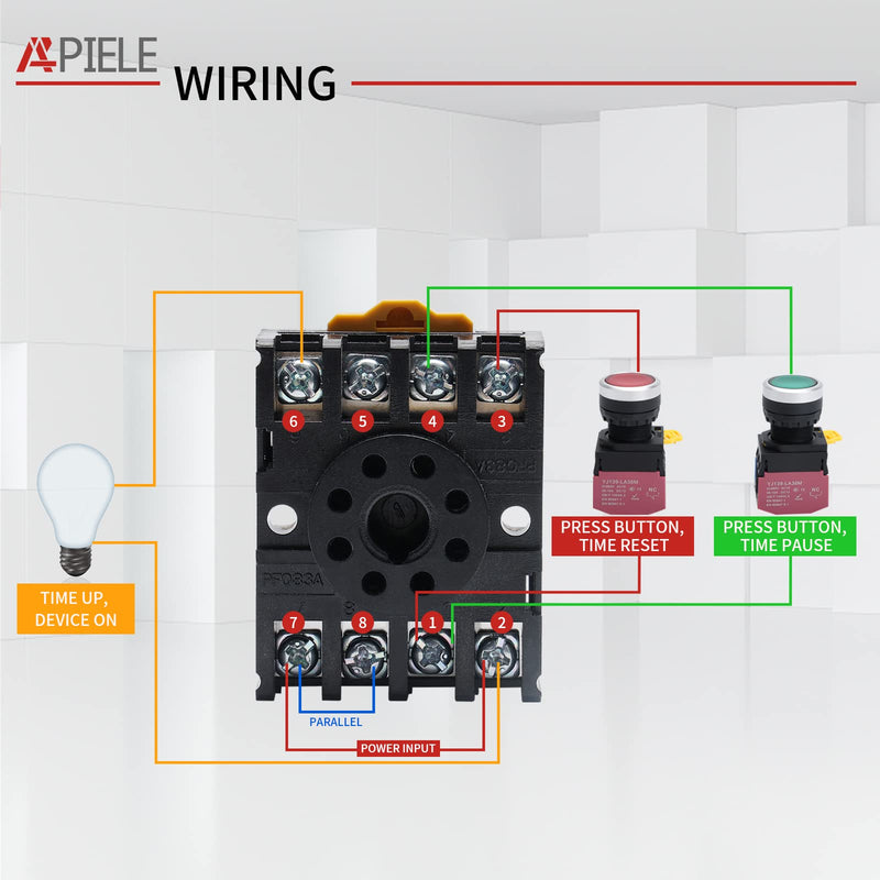 APIELE 110V AC Timer Relay Digital Display 0.1S-99H Delay Time Relay 8 Pin with Base Socket DIN Rail Mount YJ48S-S