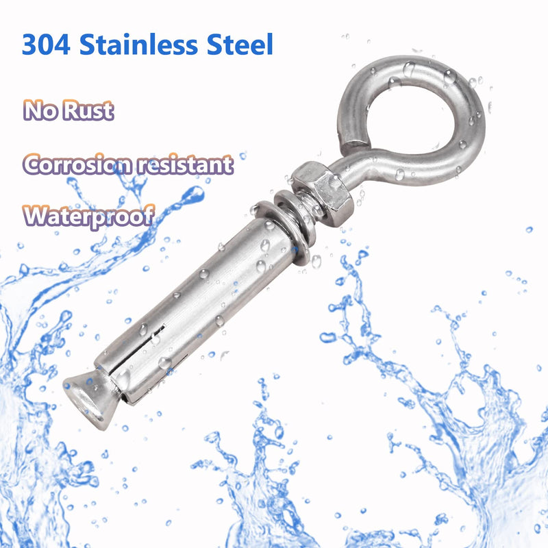 [Australia - AusPower] - 5/16" X 4-3/16" Expansion Concrete Wall Anchors Eyebolt Screw, Heavy Duty 304 Stainless Steel Shoulder Lag Eyebolts for Concrete Wall, 5 Pack 